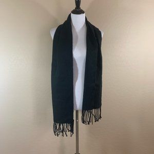 Muffler Solid Black Scarf One Size Fringe Edges